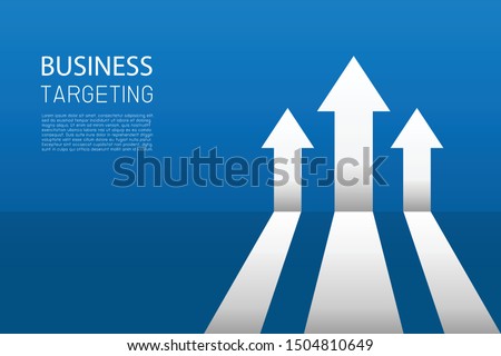 Arrow business growing up to success goals on blue background. Return on investment chart increases. Vision for financial growth stretching. Flat style vector illustration. Copy-space for text.