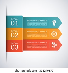 Arrow business infographic template. Numbered banners for diagram, graph, brochure, report, presentation, chart, web design. 3 steps, parts, options, stages. Vector background