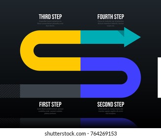 Arrow business layout with four steps in elegant corporate style on dark glossy background.