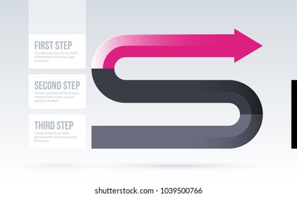 Arrow business layout with three steps in elegant corporate style on white background.
