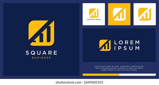 Logotipo empresarial de seta com forma de gráfico quadrado