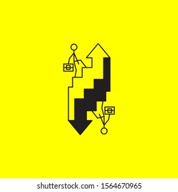 Arrow up and businessman, career ladder, vector concept