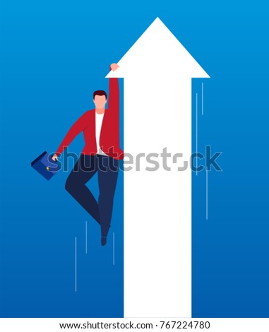 An arrow with a businessman flying together