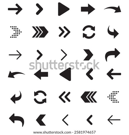 arrow button. black arrow head icon sign symbol. circle collections. flat direction up down left right download forward element. eps vector format. directional design. 