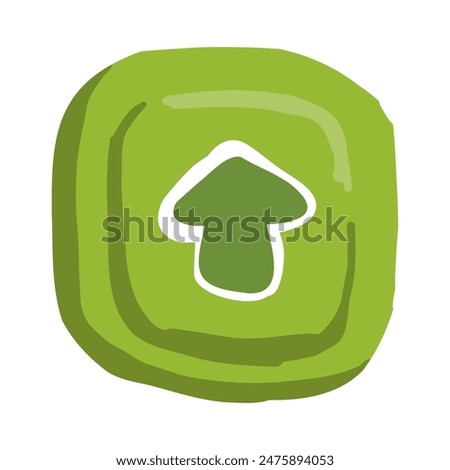 Up arrow button in cartoon doodle style, mobile app asset, video game ui button