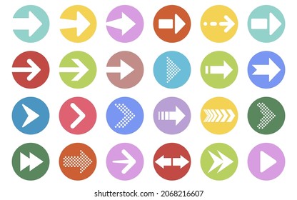 Arrow button icon set.  Arrow icons on circle button. Vector illustration. Eps 10.