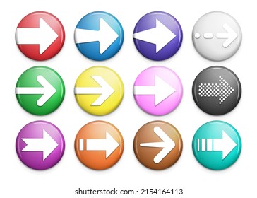 Arrow button icon set. Arrow icons on circle button. Vector illustration. Eps 10.