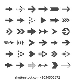 Arrow button icons. Right arrowhead signs. Rewind and next vector symbols. Set of arrow right and forward, directional and orientation pointer illustration