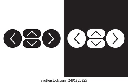 Conjunto de iconos de Botones de flecha. Sitio web de desplazamiento de navegación. Siguiente y anterior Botones redondeados para App. Botones de flecha de interfaz de Web aislados sobre fondo blanco y negro. Ilustración vectorial. EPS 10