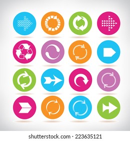 arrow buttons, arrow sign icons set, colorful circle buttons set