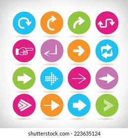 arrow buttons, arrow sign icons set, colorful circle buttons set