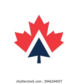 Up Arrow Canadian Maple Icon Vector Logo Template