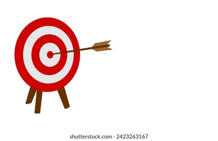 arrow in the center of the red round shaped target with copy space area. concept of setting goals or target market concept. vector illustration isolated on white background.