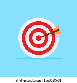 Arrow at center of target board, flat design illustration