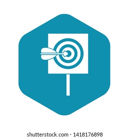Arrow in the center of target icon in simple style isolated on white background vector illustration