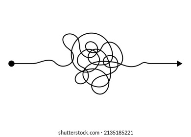 Arrow chaos mindset mess. Doodle knot line concept with freehand scrawl sketch. Vector hand drawn difficult thought process. Tangle path