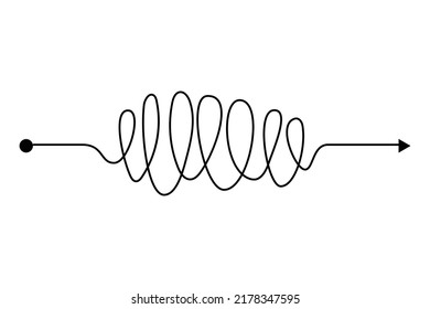 Arrow chaos mindset mess. Doodle knot line concept with freehand scrawl sketch. Vector hand drawn difficult thought process. Tangle path