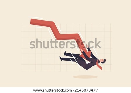 Arrow chart attacks a businessman or investor. Investment Risk, Stock market plunge, cryptocurrency or forex trading price decline, bear market concept.