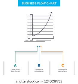Arrow, chart, curve, experience, goal Business Flow Chart Design with 3 Steps. Line Icon For Presentation Background Template Place for text