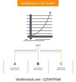 Arrow, chart, curve, experience, goal Business Flow Chart Design with 3 Steps. Glyph Icon For Presentation Background Template Place for text.
