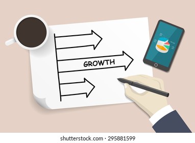 Arrow chart drawn by hand on a white paper
