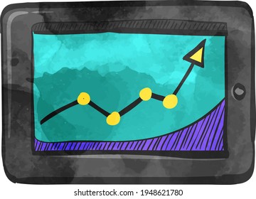 Arrow chart icon in color drawing. Digital, display, tablet, phone 