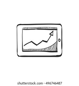 Arrow chart icon in doodle sketch lines. Digital, display, tablet, phone 