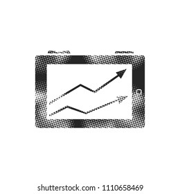 Arrow chart icon in halftone style. Black and white monochrome vector illustration.