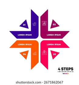 Arrow chart infographic template with 4 options for presentations. Vector illustration Eps