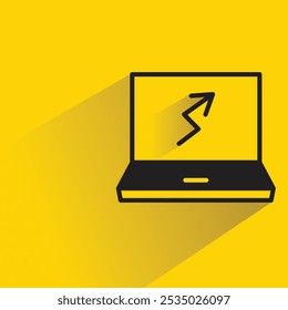 arrow chart in laptop icon with shadow on yellow background