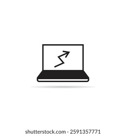 arrow chart in laptop icon with shadow on white background