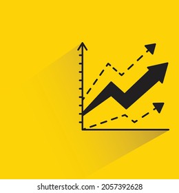 arrow chart with shadow on yellow background