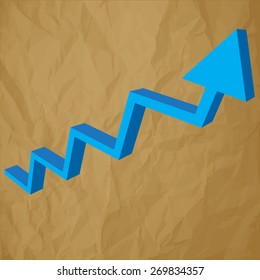 Arrow charts analysis 3d blue on crumpled paper brown background
