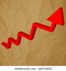 Arrow charts analysis 3d red on crumpled paper brown background