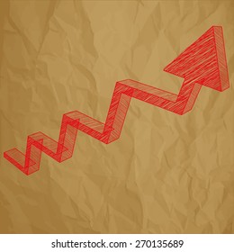 Arrow charts analysis 3d red scribble on crumpled paper brown background