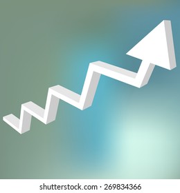Arrow charts analysis 3d white on blue bokeh background