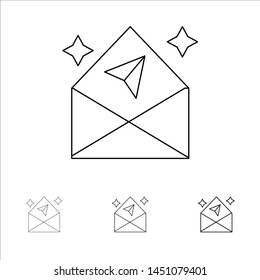 Arrow, Chat, Mail, Open Bold and thin black line icon set