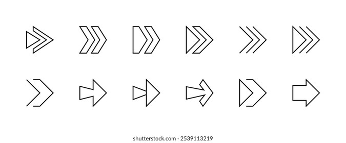 Coleção de ícones de Seta e Divisa. Símbolo de seta diferente, direção, navegação, triangular, direcional, divisa, seta dupla e muito mais. Traçado editável. Pixel perfeito. Grade de 32px.