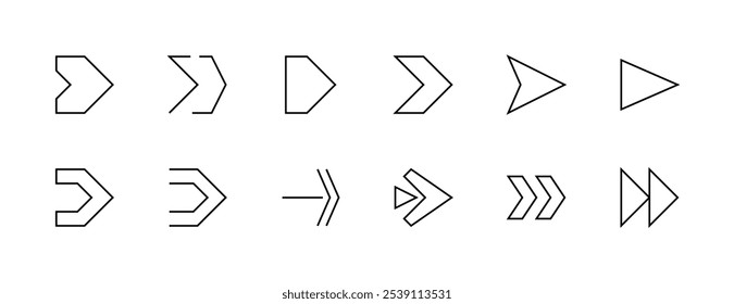 Arrow and Chevron icon collection. Different arrow symbol, direction, navigation, triangular, directional, chevron, dual arrow and more. Editable stroke. Pixel Perfect. Grid base 32px.