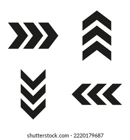 Arrow chevron symbol. Black arrows symbols set. Blend effect. Swipe sign. Vector isolated on white.