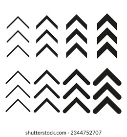Símbolo de chevron de flecha. Efecto mezclar. Símbolos de flechas negras establecidos. Señal de deslizar. Ilustración vectorial. Eps 10.