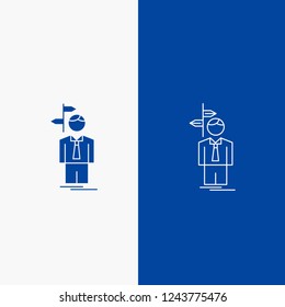 Arrow, choice, choose, decision, direction Line and Glyph web Button in Blue color Vertical Banner for UI and UX, website or mobile application