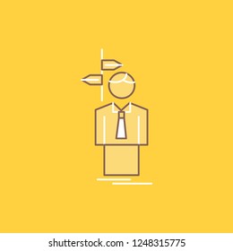 Arrow, choice, choose, decision, direction Flat Line Filled Icon. Beautiful Logo button over yellow background for UI and UX, website or mobile application