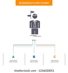 Arrow, choice, choose, decision, direction Business Flow Chart Design with 3 Steps. Glyph Icon For Presentation Background Template Place for text.