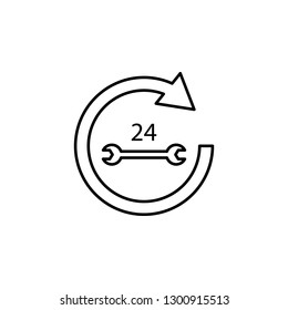 arrow, circle, 24 7, wrench icon. Can be used for web, logo, mobile app, UI, UX