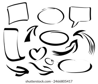 Arrow circle and abstract doodle lettering design vector set. isolated on white background
