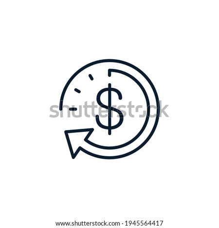 Arrow in a circle, dollar sign. The concept of time is money, quick profit. Vector icon isolated on white background.