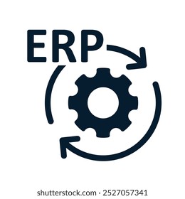 Seta em círculo, ERP, engrenagem. Ícone linear de vetor isolado no plano de fundo branco.