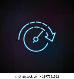 the arrow in the circle of hours icon in neon style. One of Speed collection icon can be used for UI, UX
