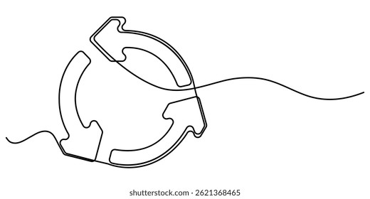 Arrow in a circle icon line continuous drawing vector. One line Arrow in a circle icon vector background. Arrow in a circle icon. Continuous outline of a icon. Linear design.

